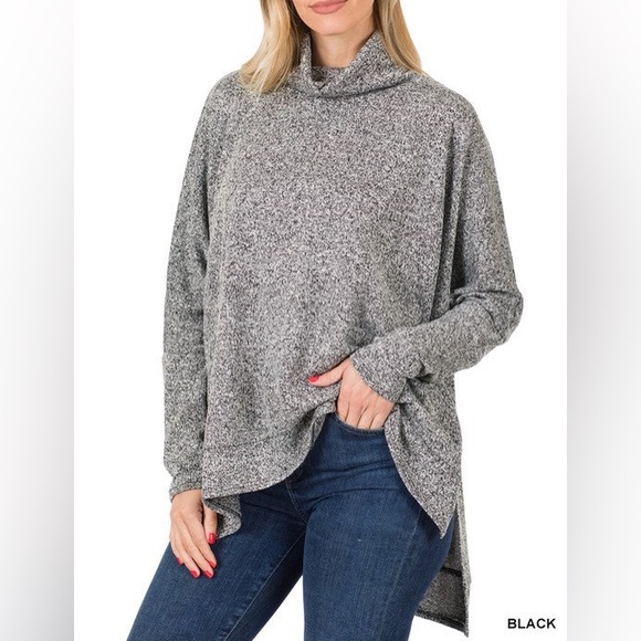 Zenana - Blue Hi-Low Cowl Oversized Sweater - Picture 7 of 7